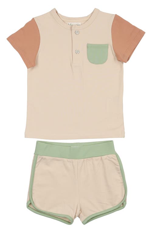 Maniere Manière Sunshine Colorblock Henley & Shorts Set In Green