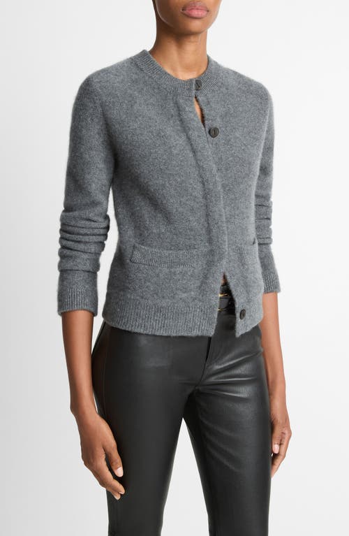 Vince Shrunken Boiled Cashmere Crewneck Cardigan In Gray
