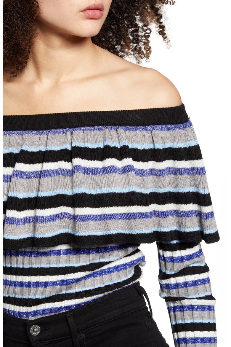 Stripe Off the Shoulder Sweater, Alternate, color, POWDER BLUE COMBO