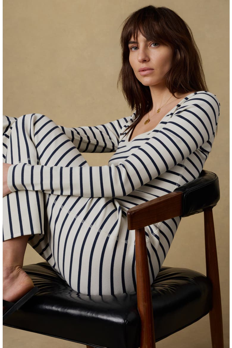 Surfside Long Sleeve Rib Stretch Organic Cotton Maxi Dress, Alternate, color, SALT AIR STRIPE
