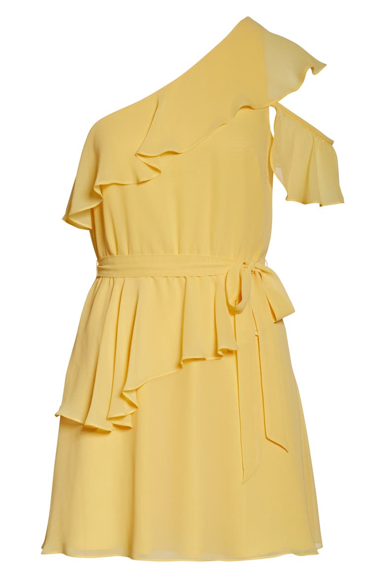 Battle of Flowers One-Shoulder Chiffon Minidress, Alternate, color, SUNSHINE