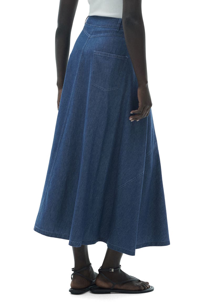 Zip Denim Midi Skirt, Alternate, color, DARK BLUE