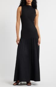 Topshop Drop Waist Mixed Media Maxi Dress