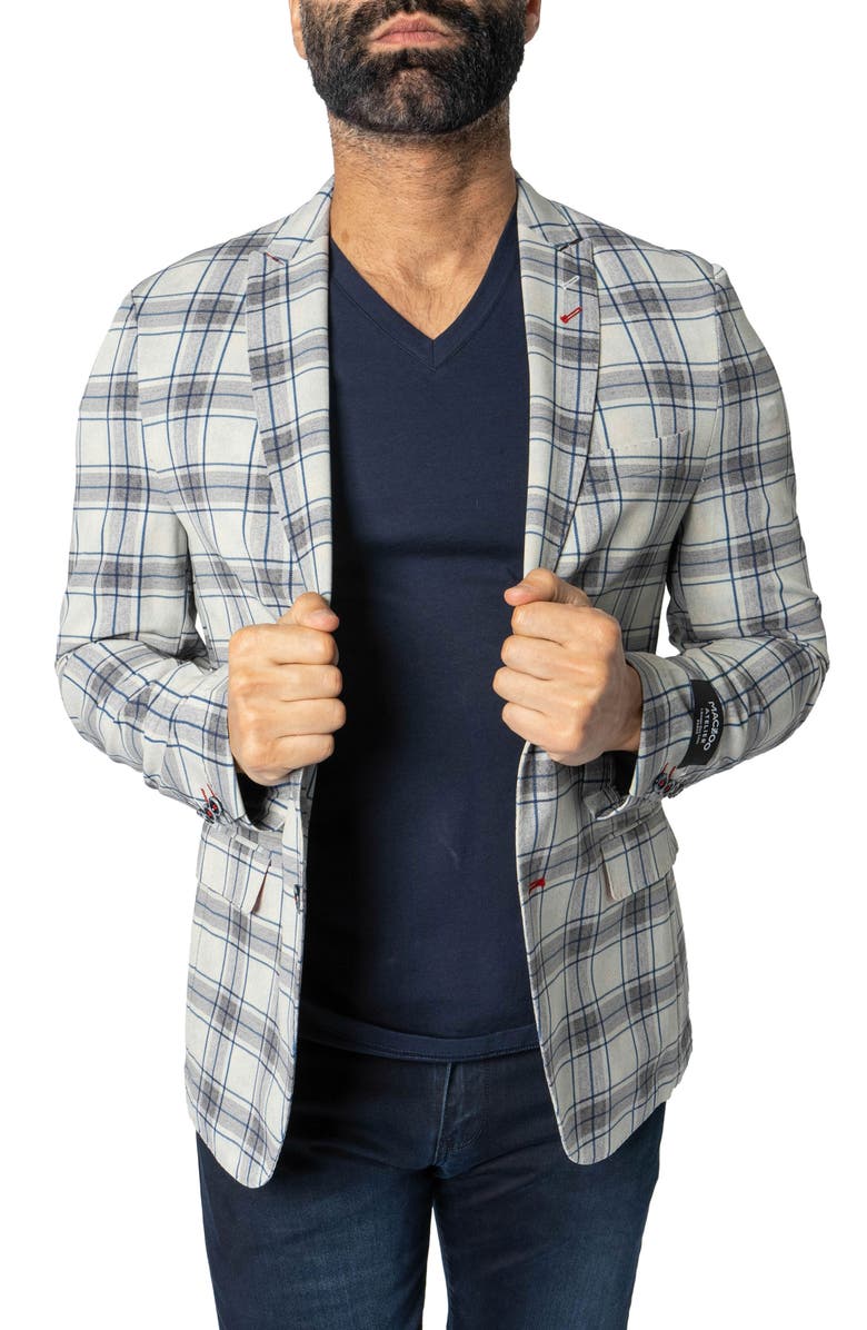 Maceoo Descartes Unconstructed Plaid Brooksy Cobalt Blue Blazer, Alternate, color, Blue