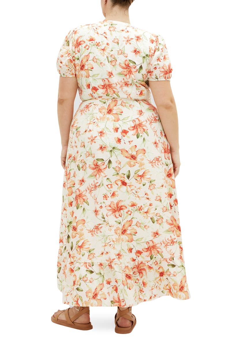 City Chic Sarina Floral Print Midi Wrap Dress, Alternate, color, Peachy Floral