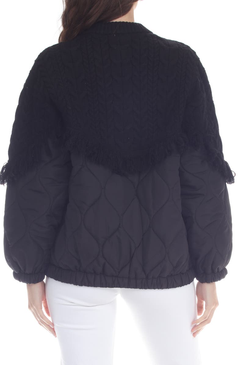 RAIN AND ROSE Fringe Knit Puffer Jacket, Alternate, color, Black