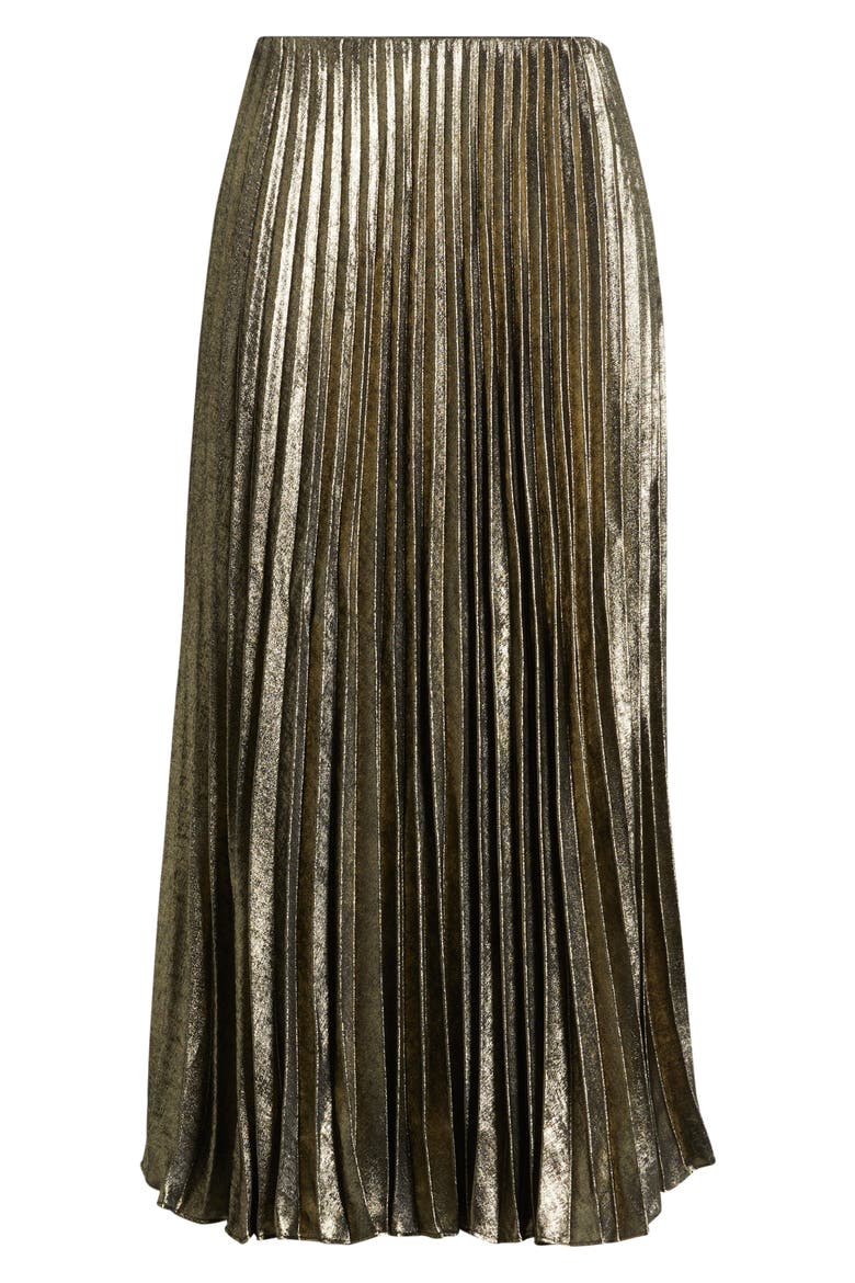 Pleated Metallic Midi Skirt, Alternate, color, METALLIC