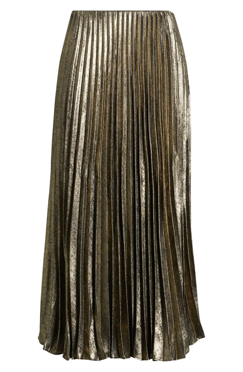 MARGARET O'LEARY Pleated Metallic Midi Skirt, Alternate, color, Metallic