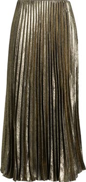 MARGARET O'LEARY Pleated Metallic Midi Skirt