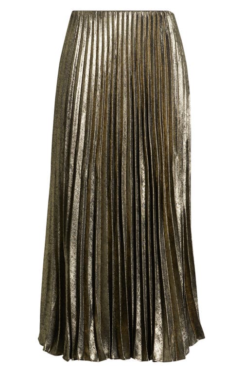 Margaret O'leary Pleated Metallic Midi Skirt In Green