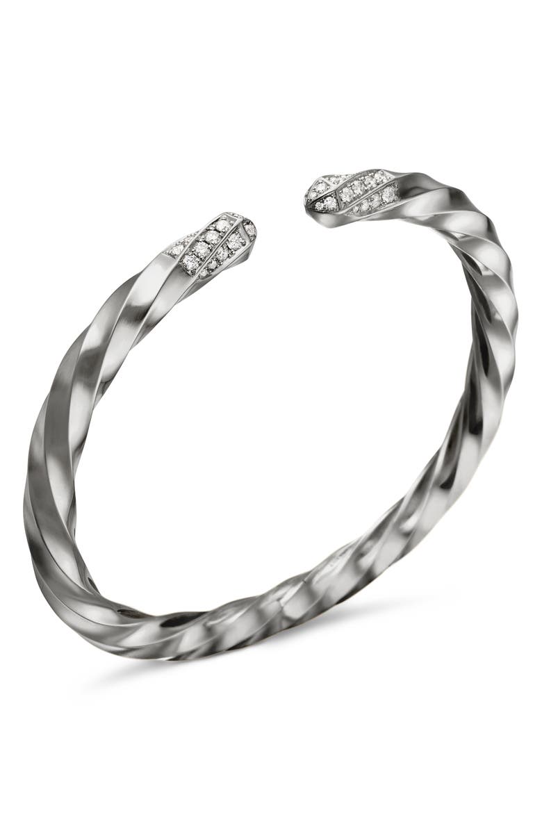 David Yurman Cable Edge<sup>™</sup> Bracelet in Recycled Sterling Silver with Pavé Diamonds, Alternate, color, Sterling Silver