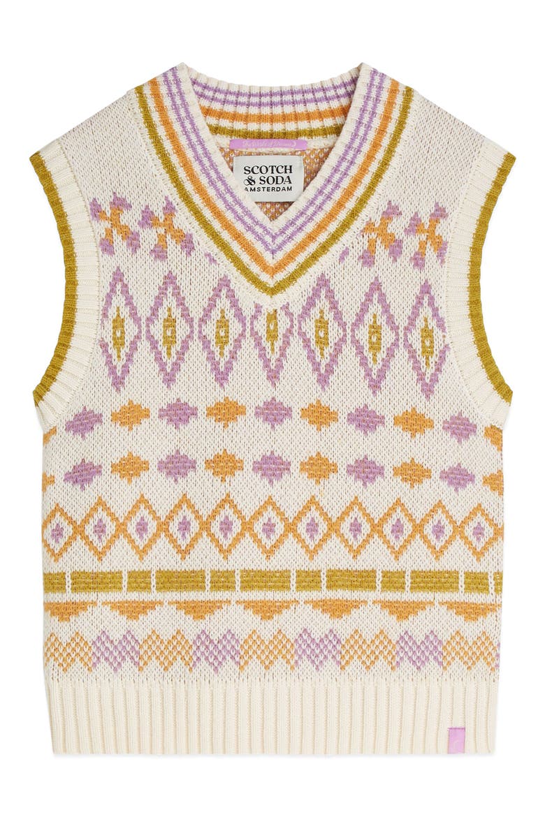 Kids' Fair Isle Sweater Vest, Main, color, EGGNOG / AFRICAN VIO