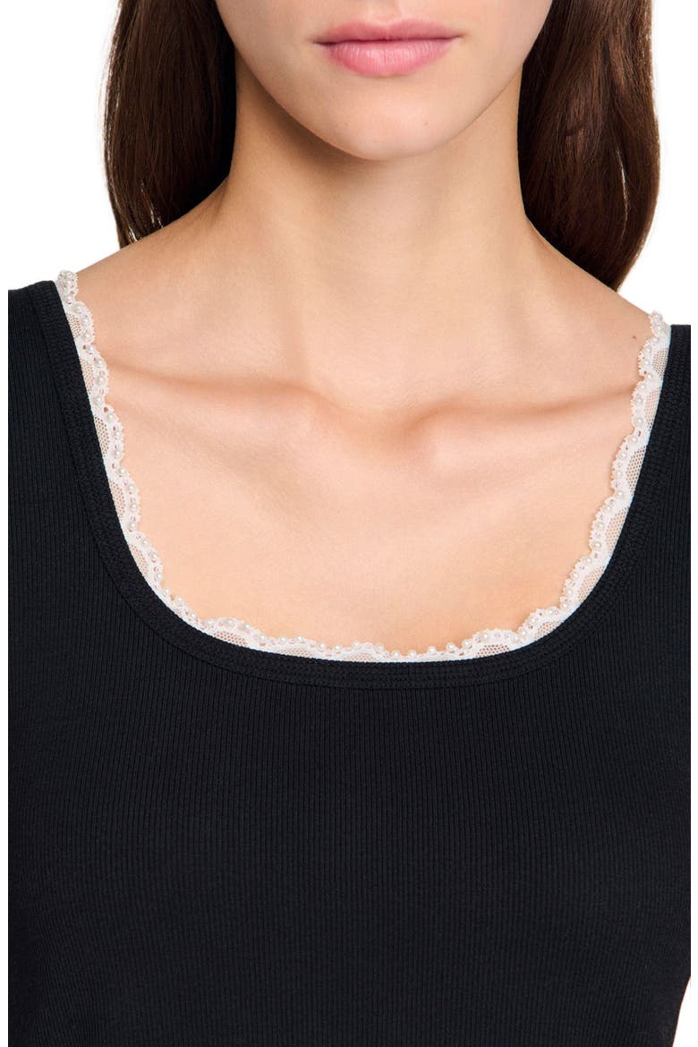 Beaded embroidered cotton vest top, Alternate, color, Black