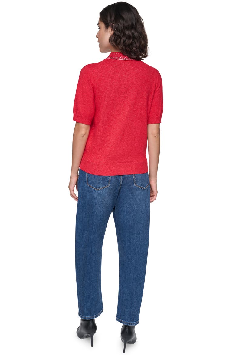 Crystal Embellished Collared Sweater, Alternate, color, ADMIRAL RED