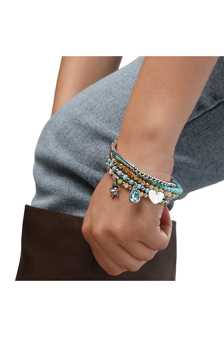 Stackable Beaded Bracelets for Women 5-Piece Set with Charms, Alternate, color, Gold-Tone