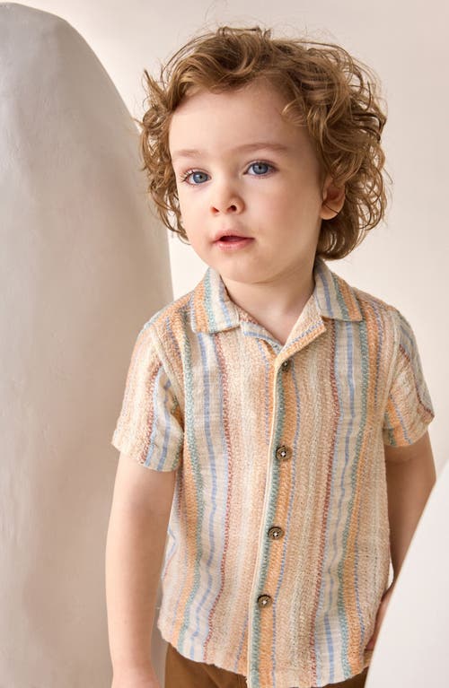 Next Kids' Stripe Short Sleeve Cotton Button-up Shirt In Pink