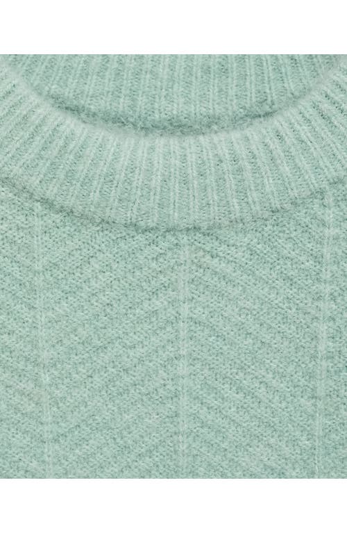 Mango Structured Herringbone Knit Crewneck Sweater In Aqua Green
