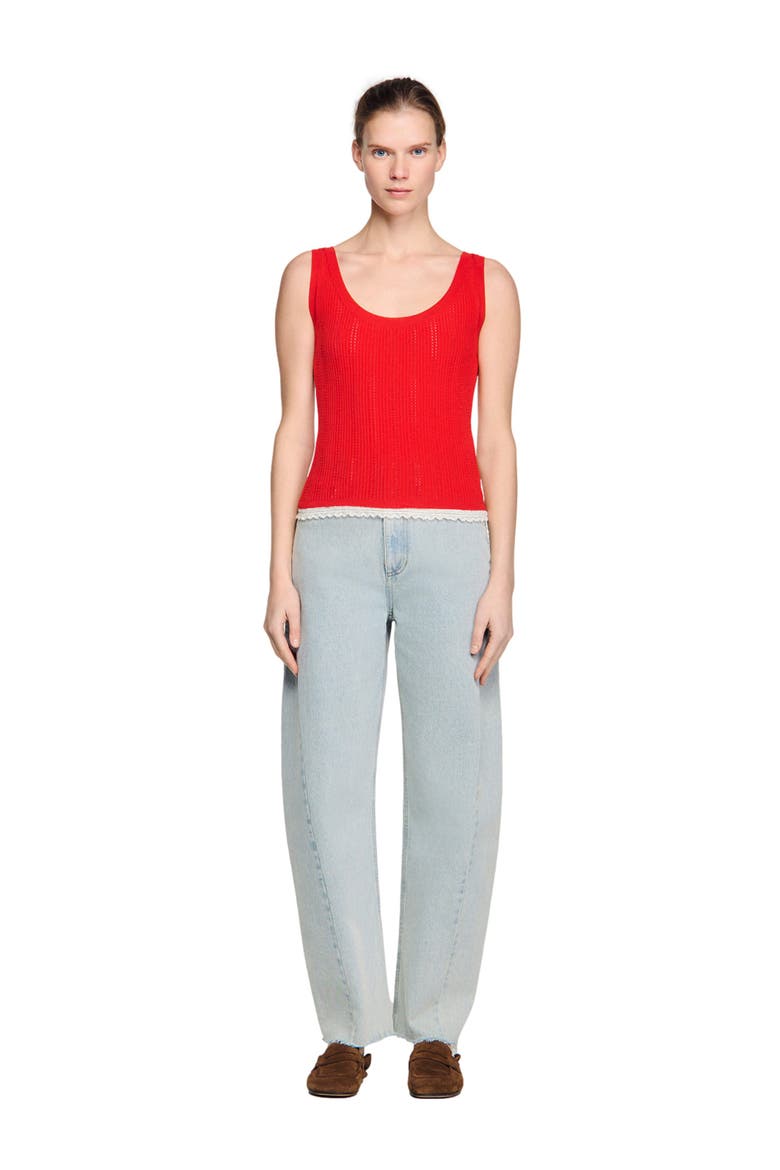 Knit and lace top, Alternate, color, Red