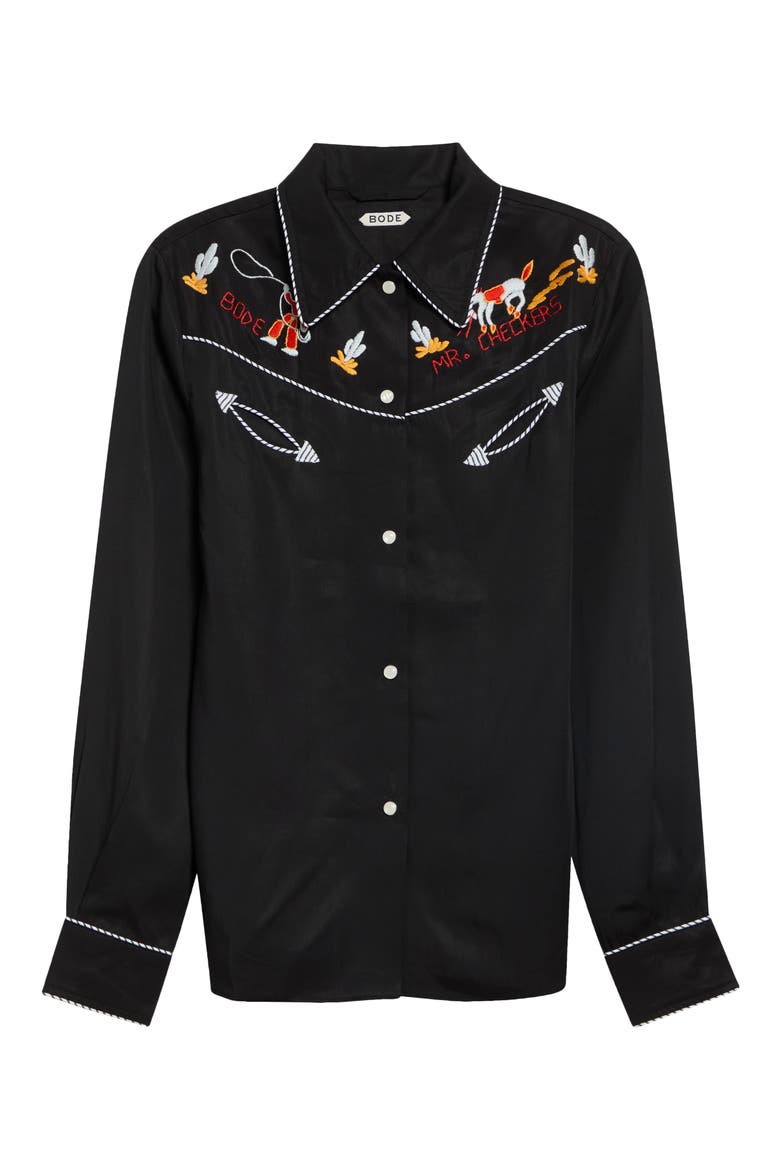 Checkers Embroidered Western Snap-Up Shirt, Main, color, BLACK MULTI