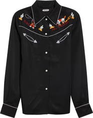 Bode Checkers Embroidered Western Snap-Up Shirt