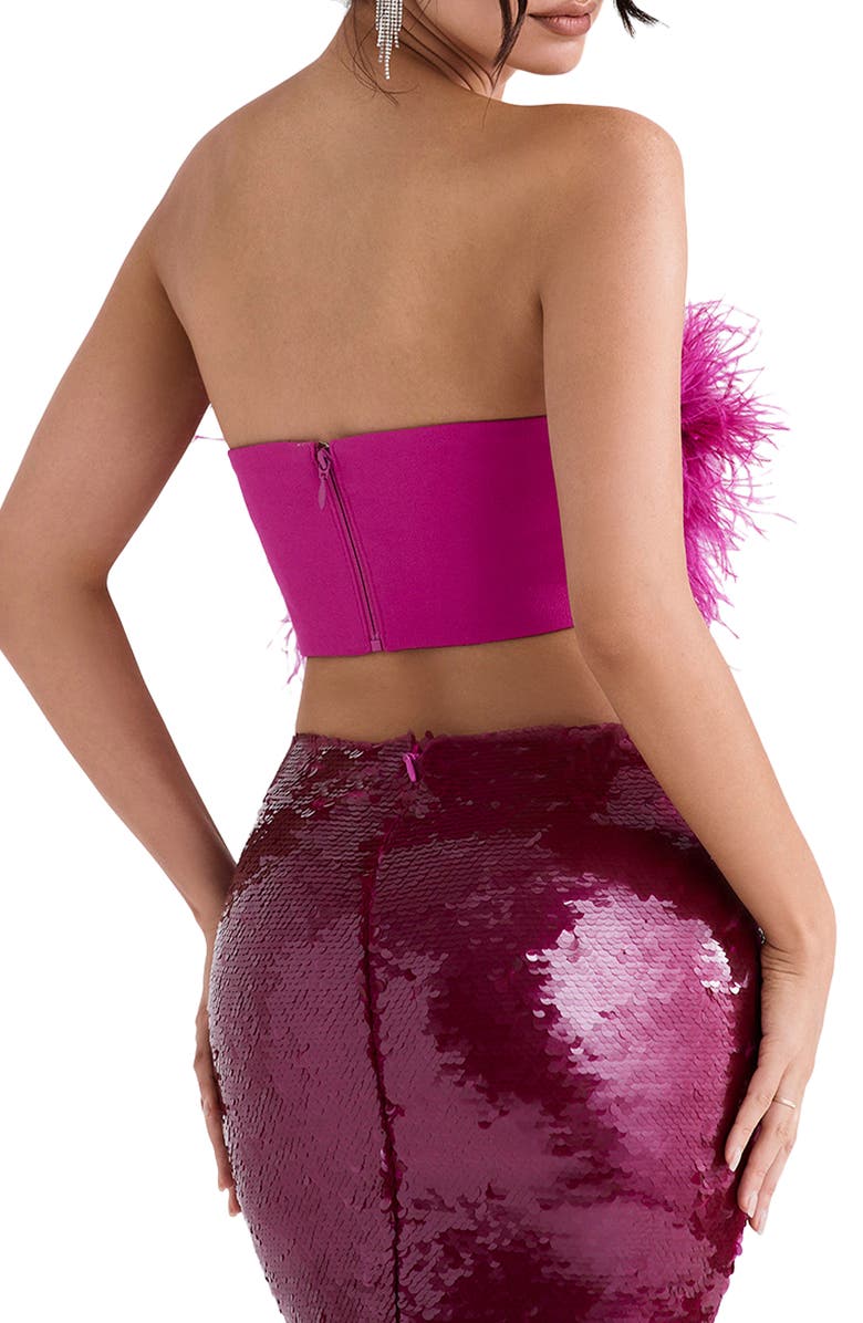 HOUSE OF CB Fenella Feather Strapless Crop Top, Alternate, color, Hot Pink