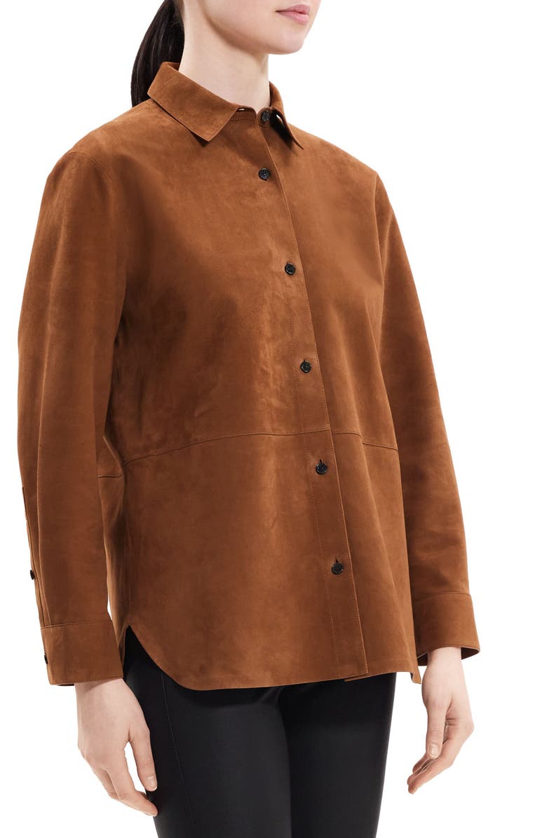 Theory Classic Suede Button-Up Shirt, Alternate, color, Teak