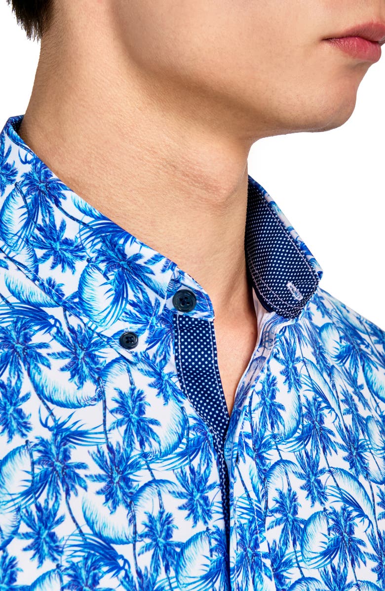 CONSTRUCT Palm Tree Short Sleeve Woven Button Down Shirt, Alternate, color, Navy