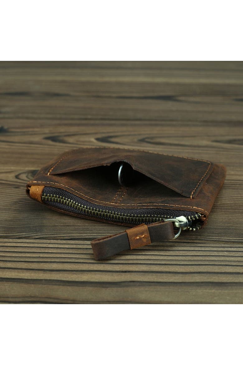 The Cael | Handmade Leather Coin Purse with Zipper, Alternate, color, Brown