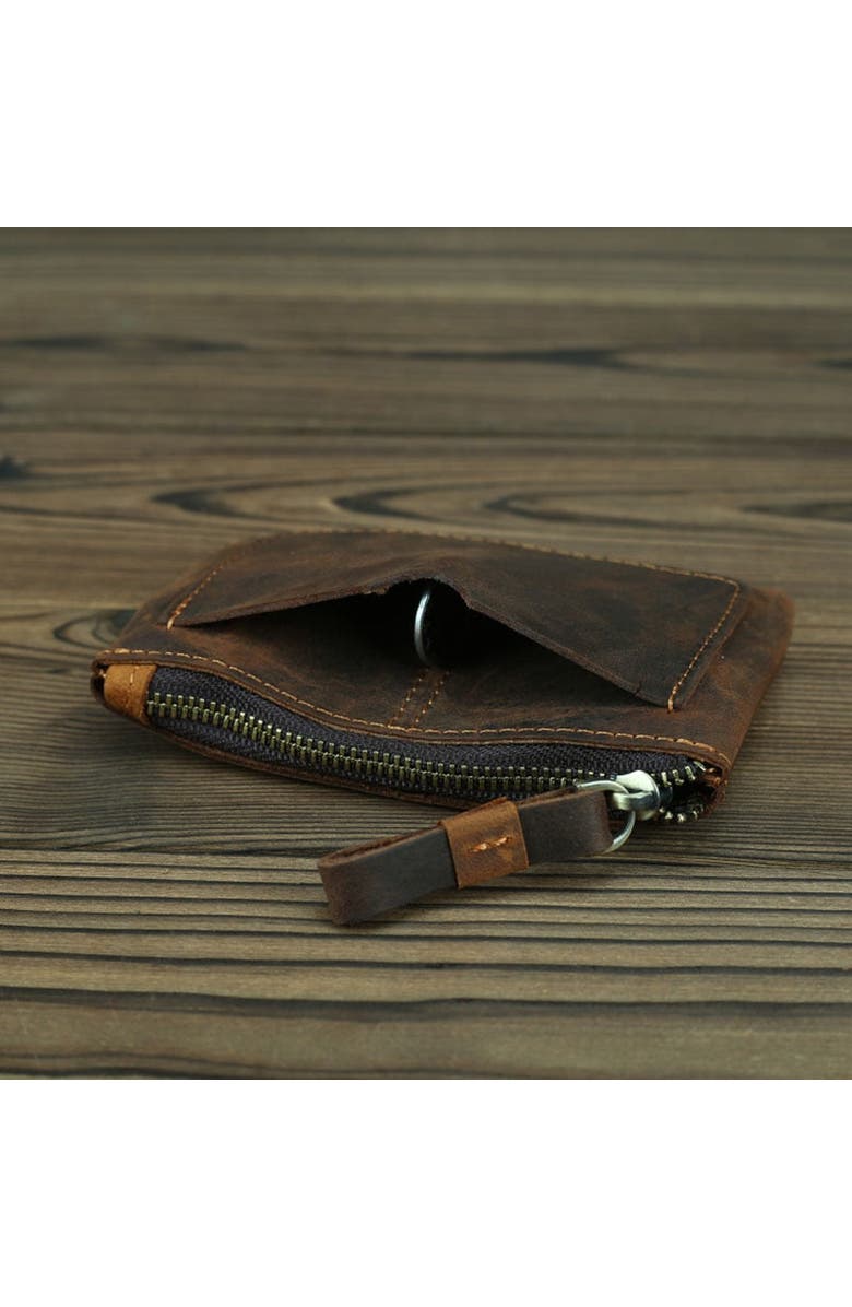 STEEL HORSE LEATHER The Cael | Handmade Leather Coin Purse with Zipper, Alternate, color, Brown