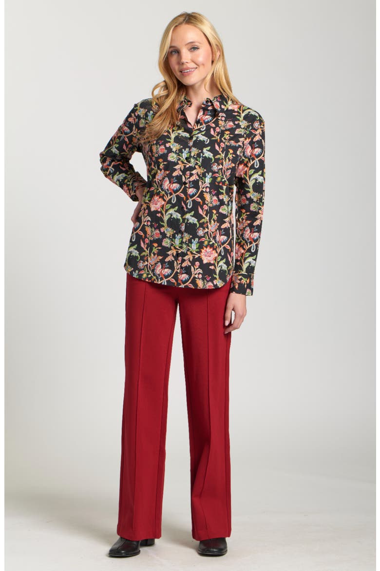 Boyfriend Poplin Button-Up Shirt, Alternate, color, BLACK/ GREEN FARM MULTI
