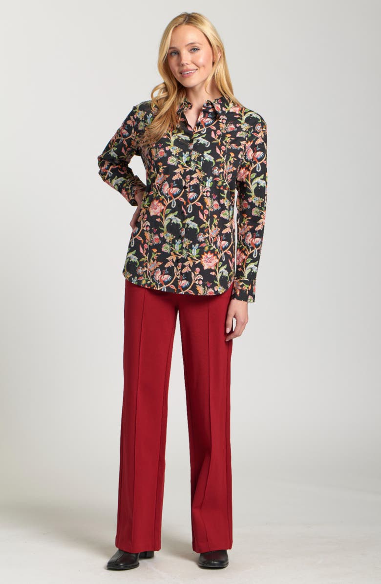 APNY Boyfriend Poplin Button-Up Shirt, Alternate, color, Black/ Green Farm Multi