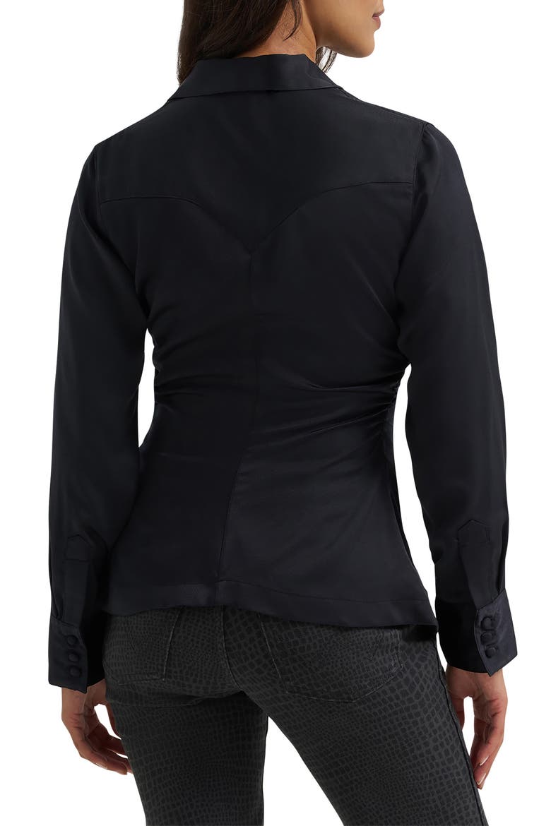 Cinched Button Down Shirt, Alternate, color, BLACK