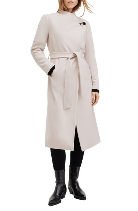 White wool wrap fashion coat