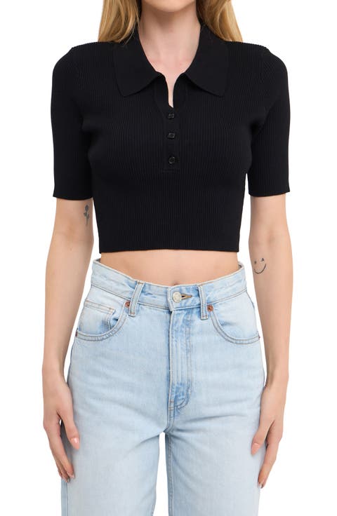 Rib Crop Polo Shirt