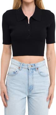 Grey Lab Rib Crop Polo Shirt