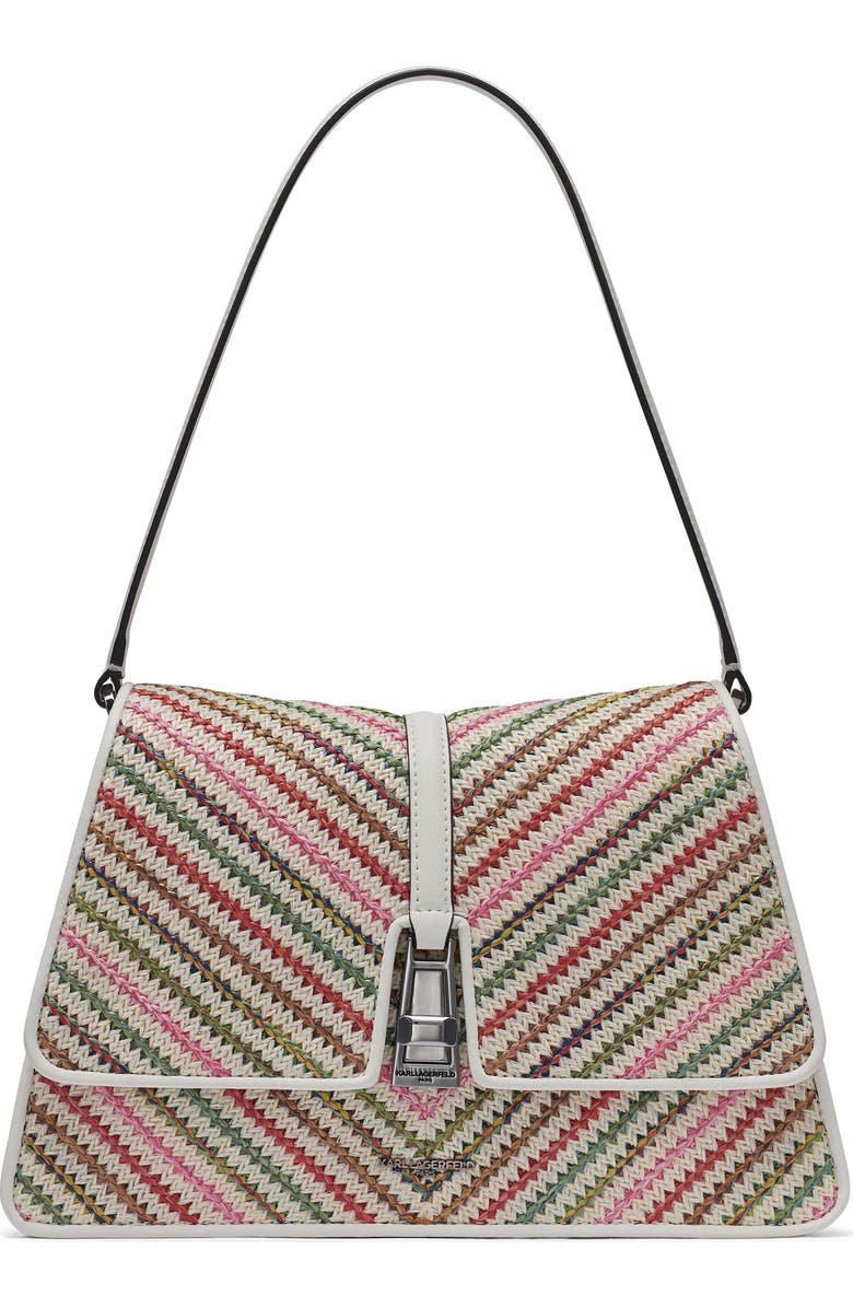 KARL LAGERFELD PARIS Mercerie Chevron Raffia Shoulder, Main, color, Multi Combo