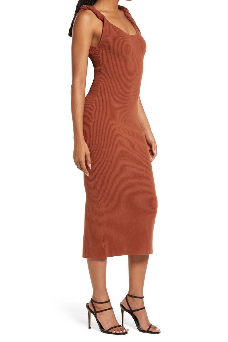 Twist Strap Rib Midi Sweater Dress, Alternate, color, TORTOISE SHELL001