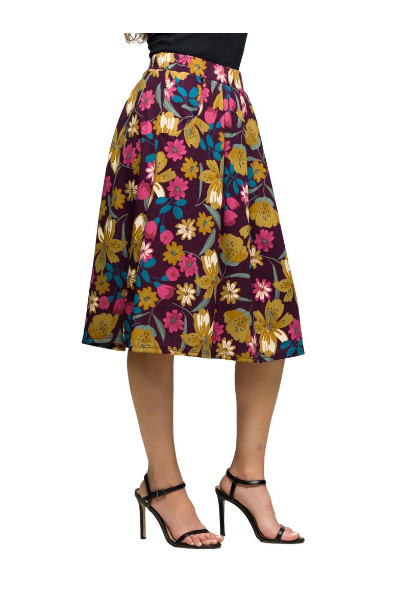Floral Elastic Waist Pocket Midi Skirt, Alternate, color, Purple Multi