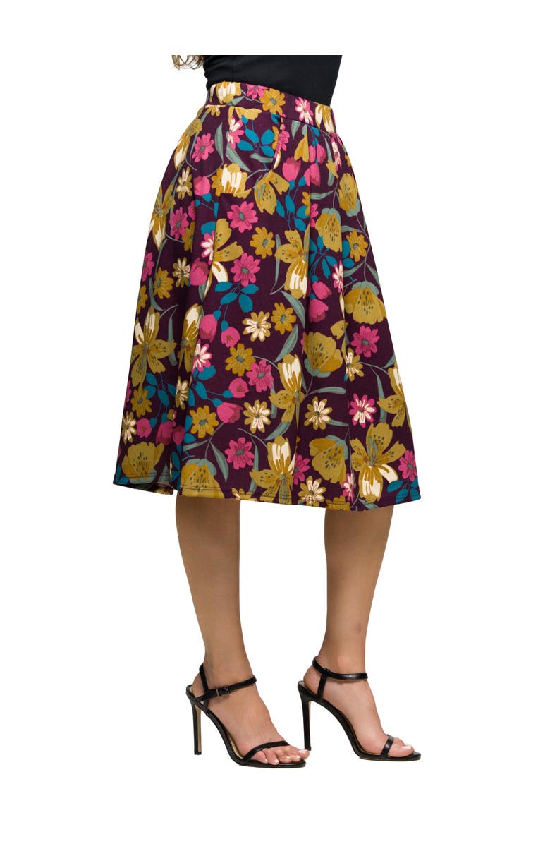 24seven Comfort Apparel Floral Elastic Waist Pocket Midi Skirt, Alternate, color, Purple Multi