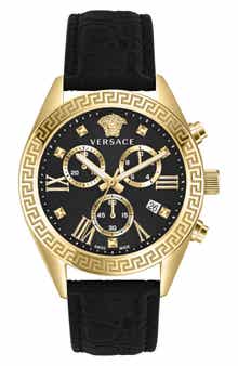 Versace Greca Chronograph Leather Strap Watch, 40mm