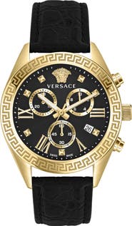 Versace Greca Chronograph Leather Strap Watch, 40mm