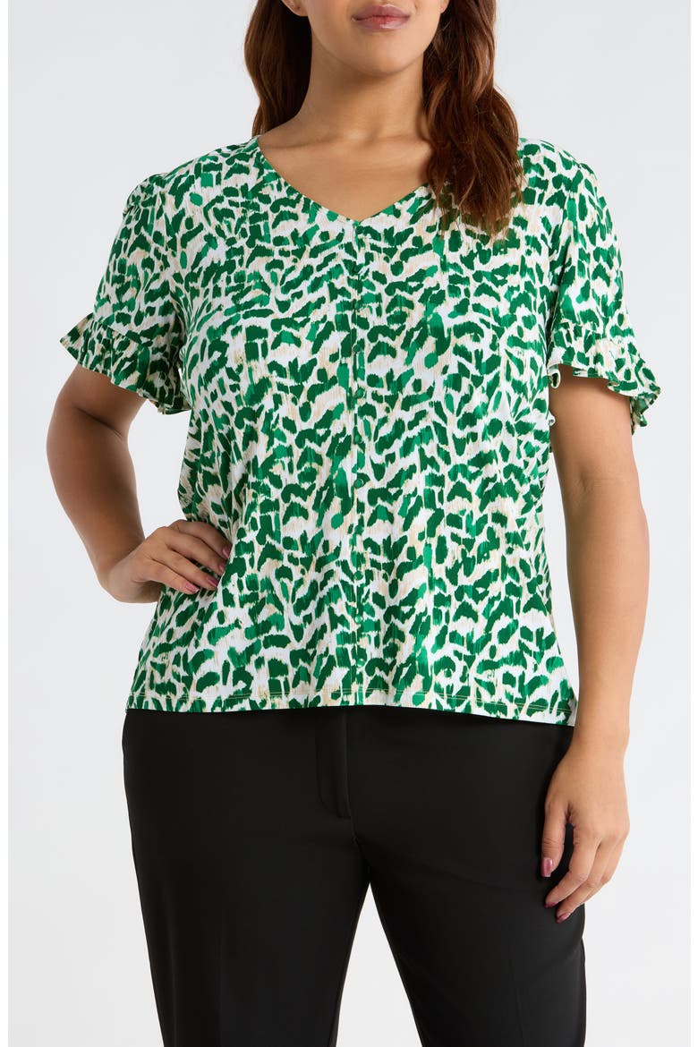 Ruffle V-Neck Top, Main, color, TROPICAL GREEN MULTI