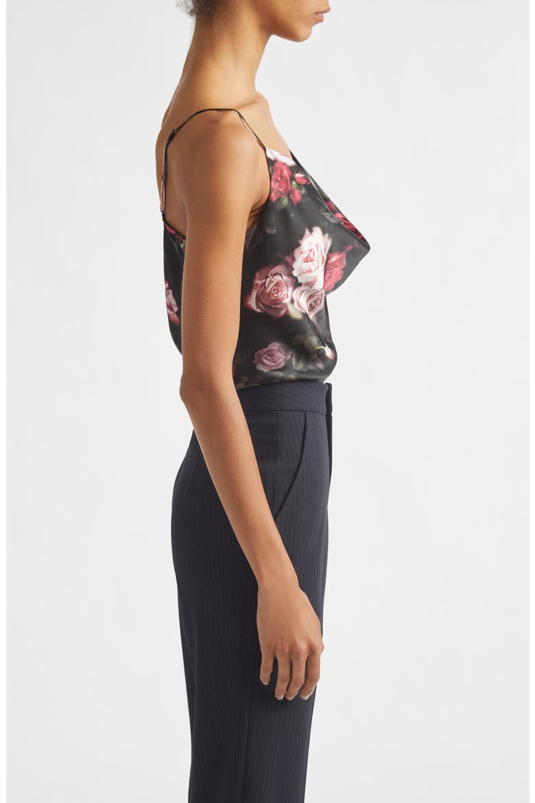 Calista Cowl Neck Silk Camisole, Alternate, color, BLACK/RHODODENDRON BLURREDROSE