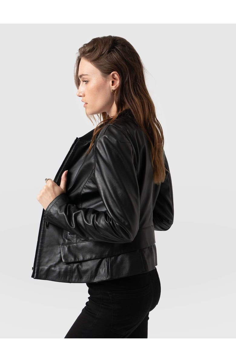 Saint + Sofia Blane Leather Jacket, Alternate, color, Black