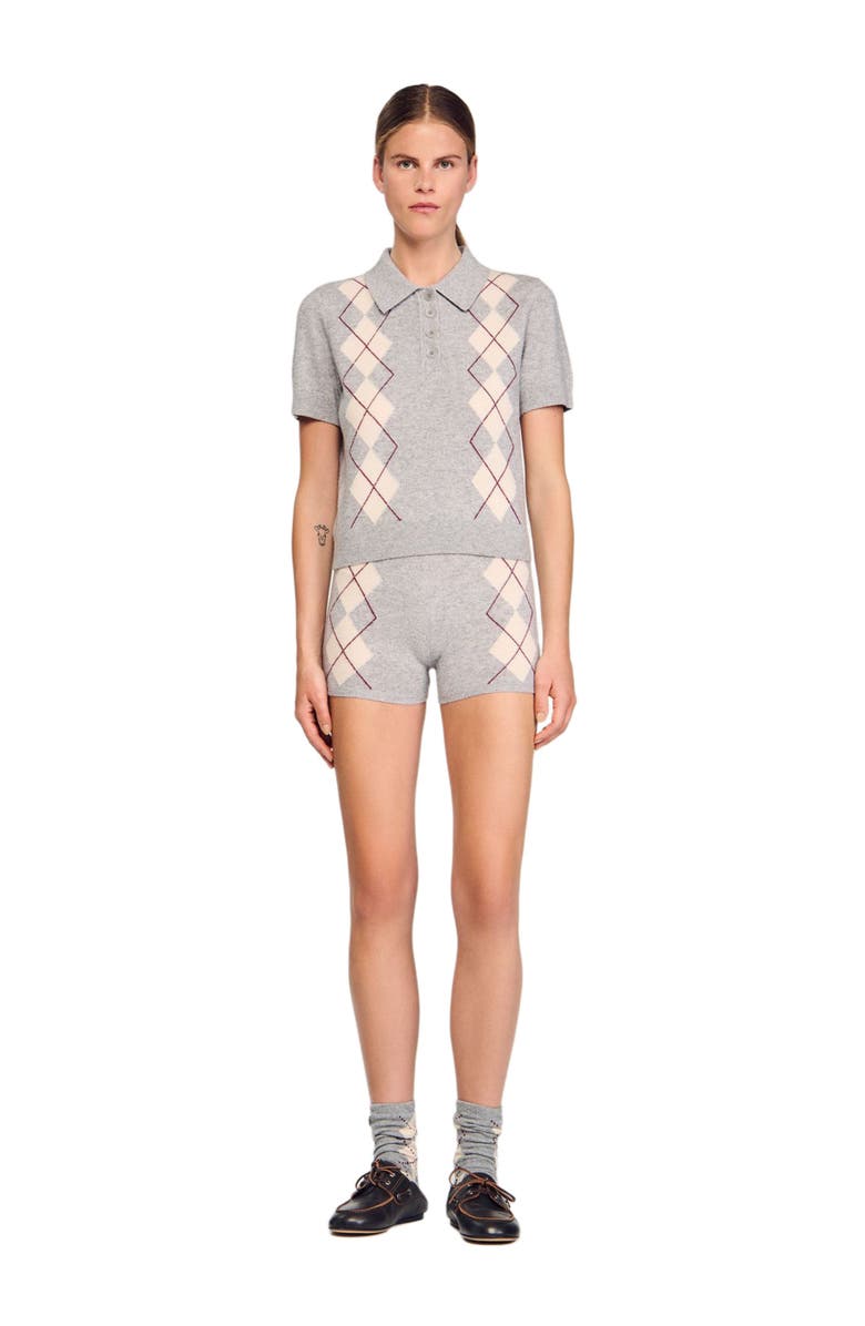 SANDRO Argyle polo-neck sweater, Alternate, color, Grey