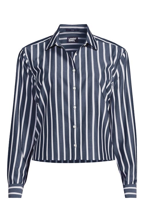 Lands' End No Iron Boxy Cropped Shirt In Navy/white Dual Stripe