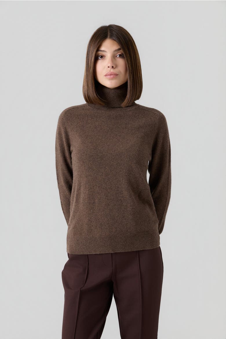 Mongolian Cashmere Turtleneck Sweater, Alternate, color, Brown