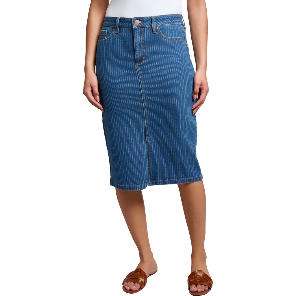 JONES NEW YORK JONES NEW YORK PINSTRIPE SLIT FRONT DENIM MIDI SKIRT