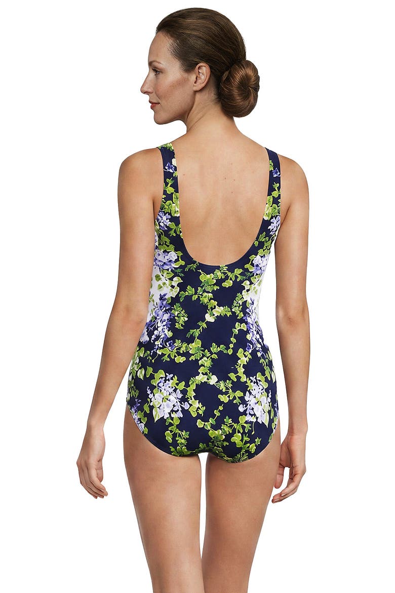Tugless Low Leg One Piece Swimsuit, Alternate, color, White/Orange Scarf Floral