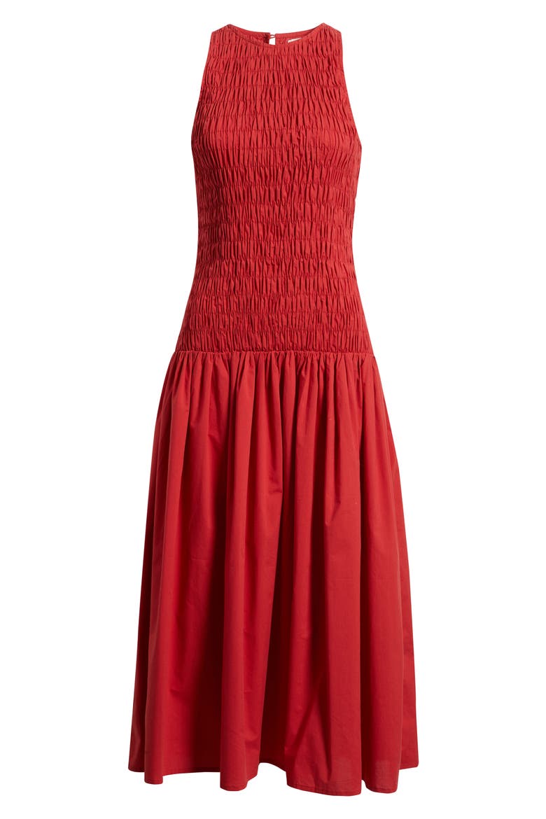 Sanchia Shirred Drop Waist Midi Dress, Alternate, color, CHILLI